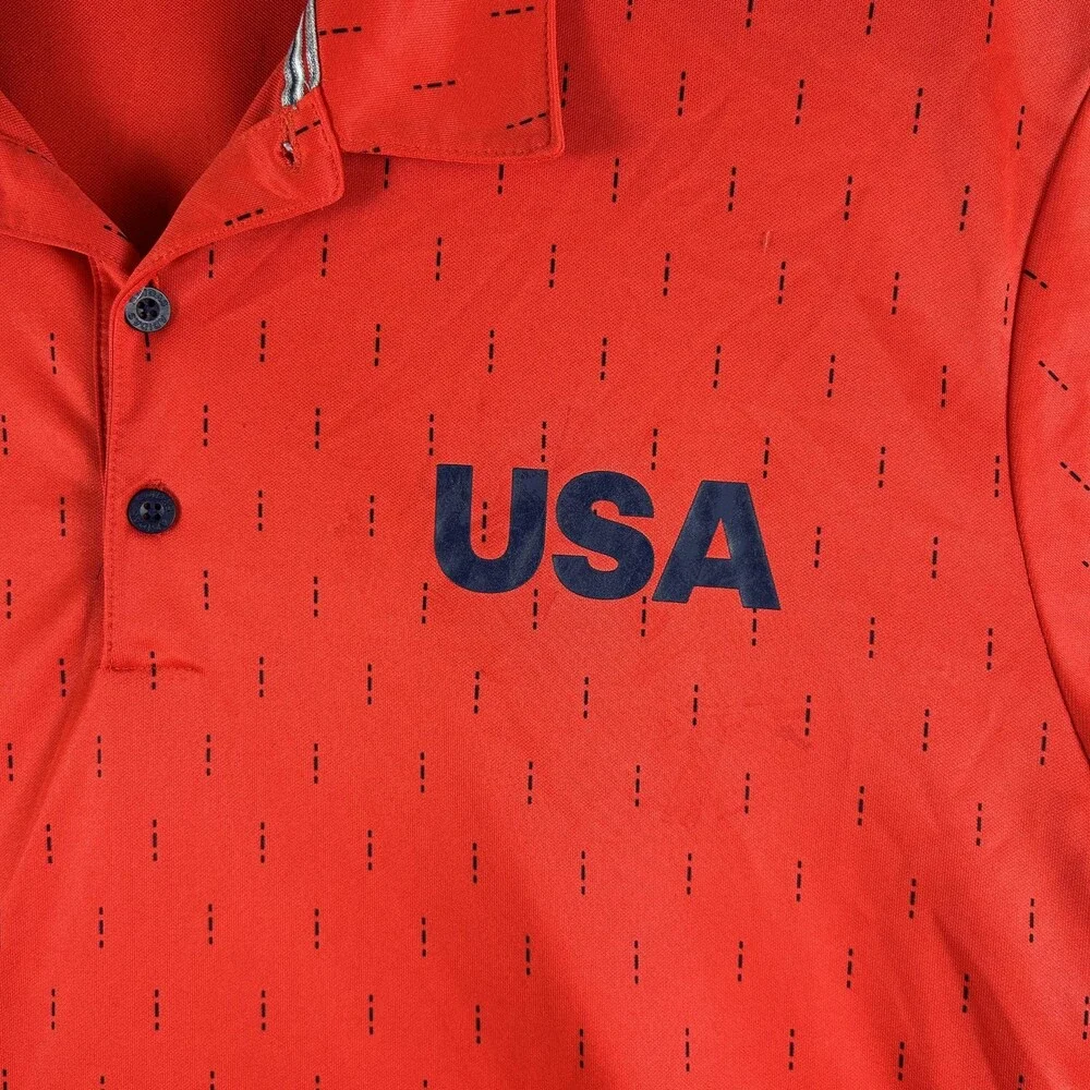 Adidas Polo Shirt Mens XL Red USA Golf Performance Geometric Short Sleeve